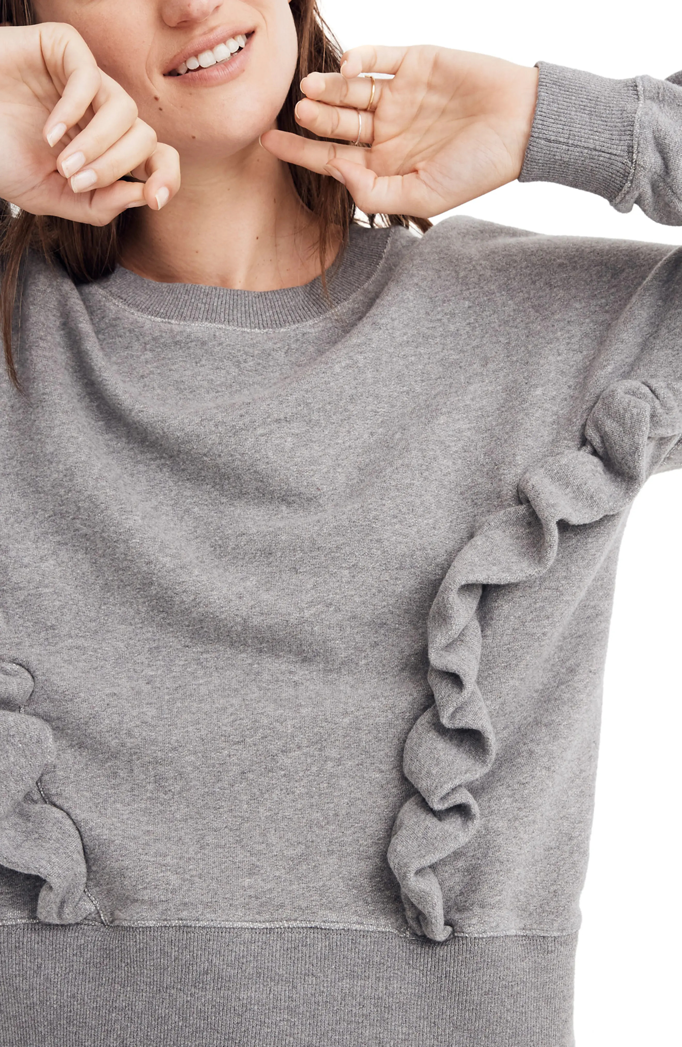 Women's Madewell Ruffle Sweatshirt, Size X-Small - Grey | Nordstrom