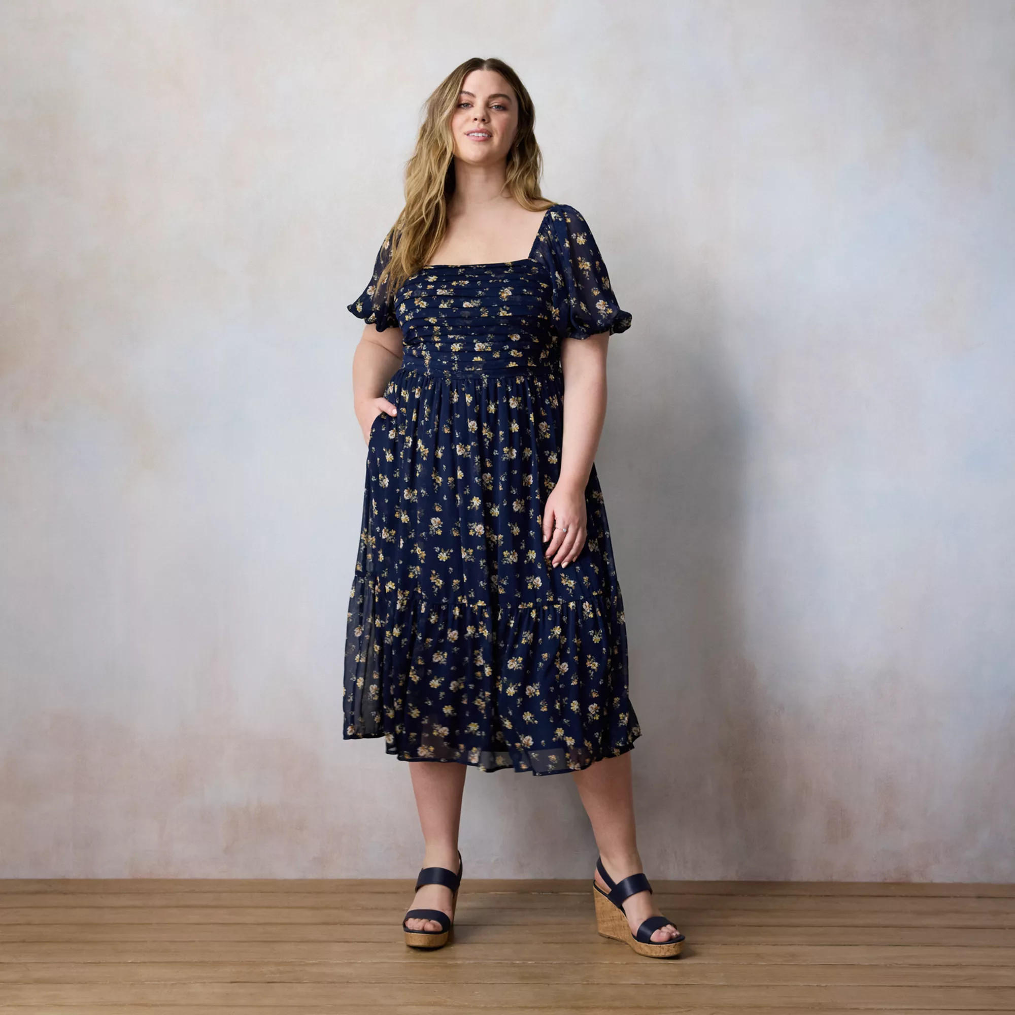 Plus Size LC Lauren Conrad Pleated Bodice Midi Dress | Kohl's