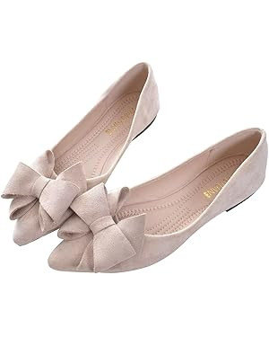 SAILING LU Womens Bowknot Ballet Flats Pointy Toe Casual Flat Shoes Suede Dressy Wear to Work Sli... | Amazon (US)