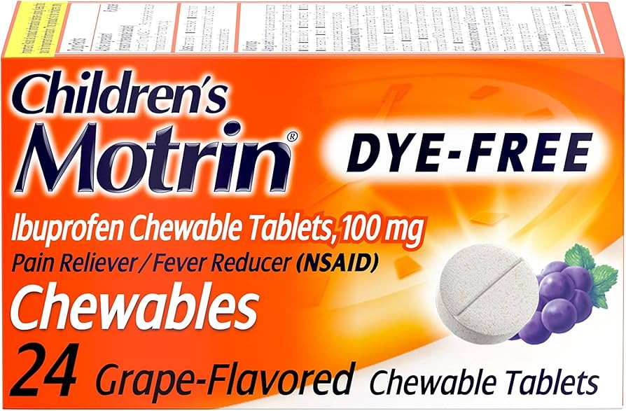 Motrin Children's Dye-Free Ibuprofen Chewable Tablets for Pain & Fever, Grape, 24 Count | Amazon (US)
