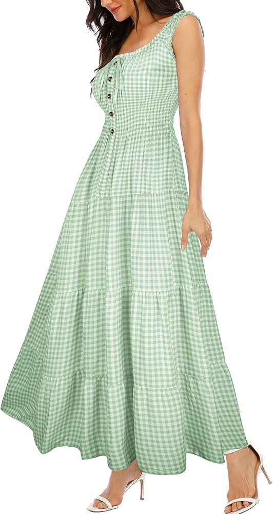 OSTOO Women's 2024 Summer Boho Floral Print Tiered Casual Flowy Long Maxi Dress | Amazon (US)