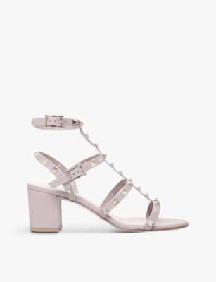 Rockstud open-toe leather heeled sandals | Selfridges