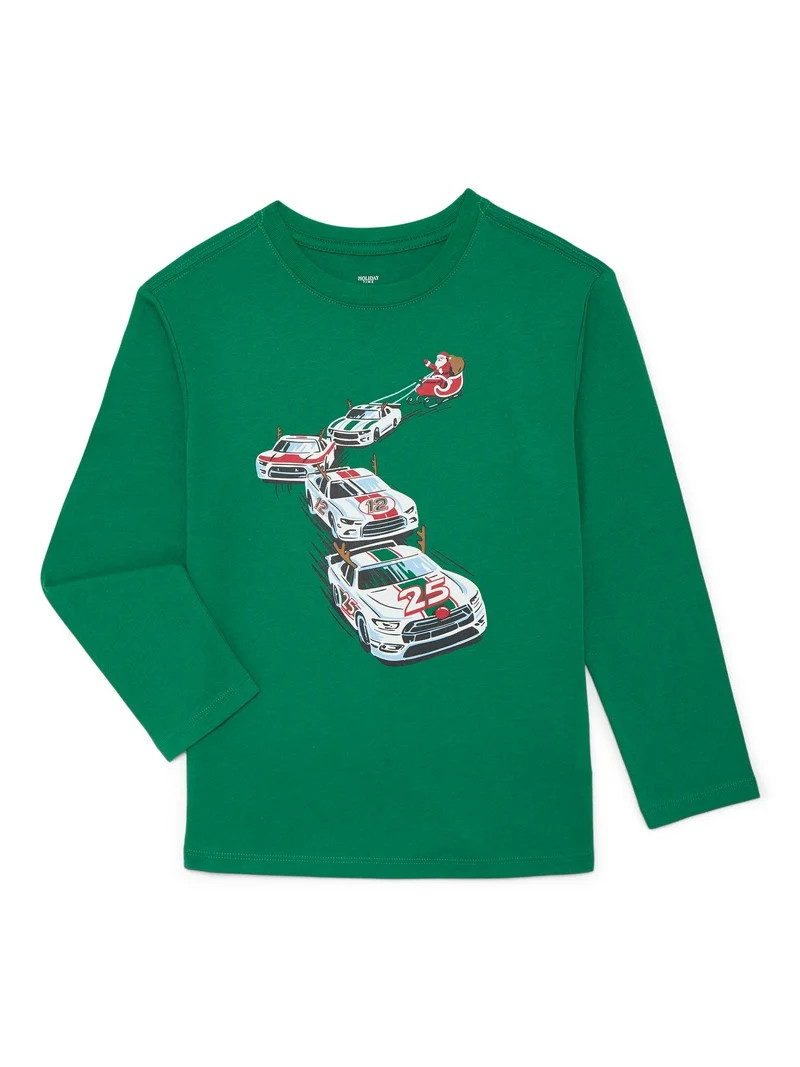 Holiday Time Boys Christmas Long Sleeve Graphic T-Shirt, Sizes 4-18 | Walmart (US)
