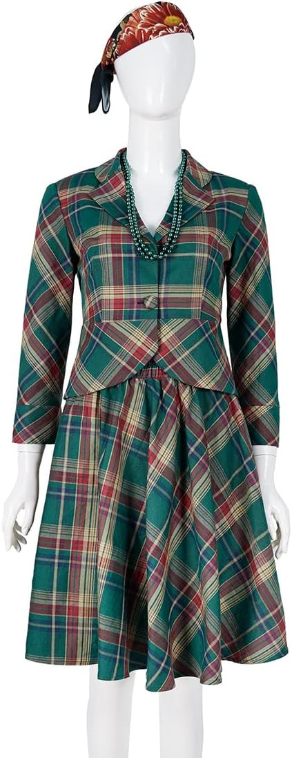 Women's Vintage Dress Christmas Holiday Long Sleeve Plaid Dress Set | Amazon (US)
