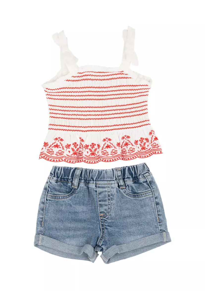 Baby Girls Smocked Tank Top and Denim Shorts Set | Belk