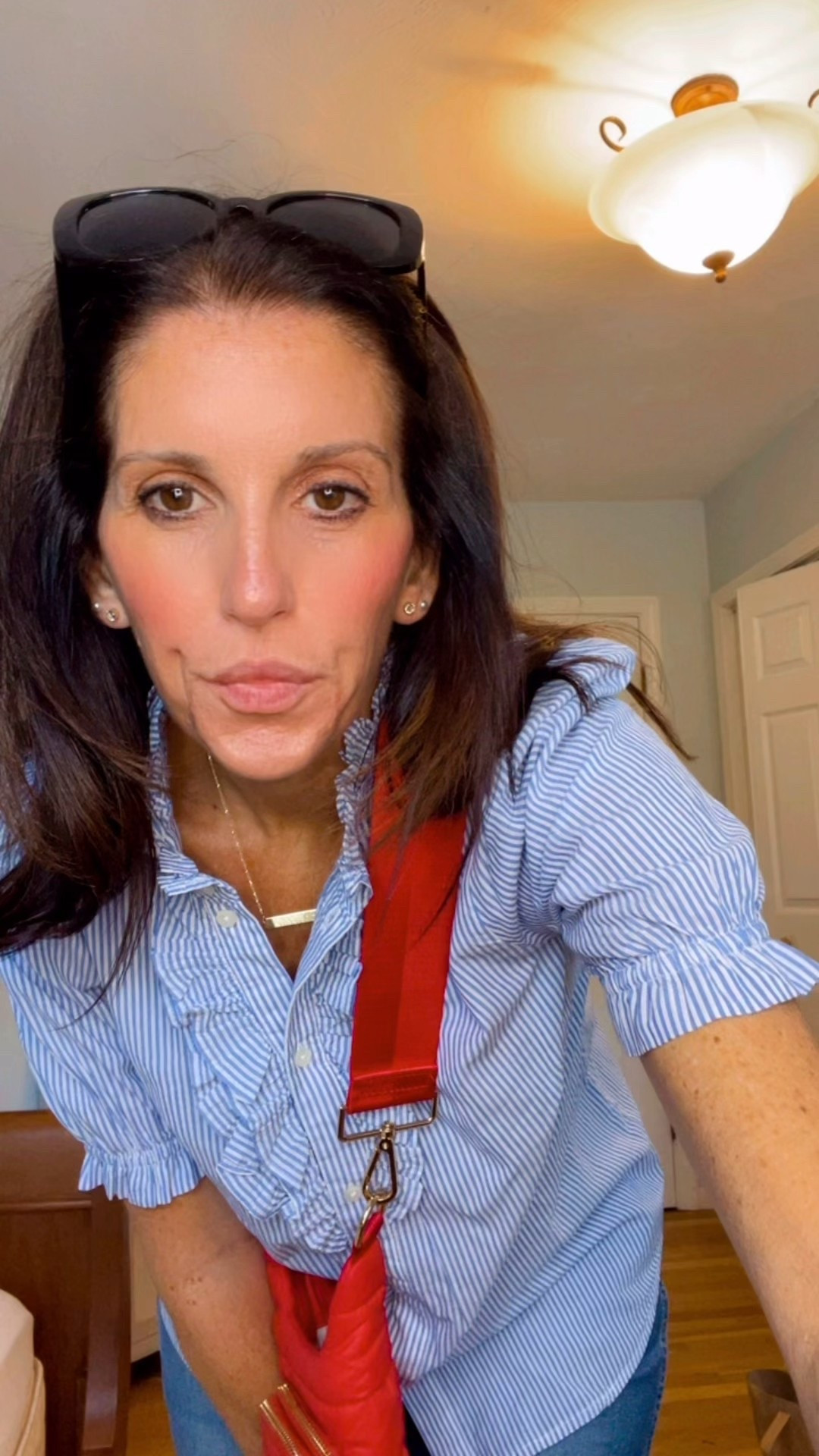 Game Day Ready 🏈💙
Cheering on my students today in comfy + cute style!
Wearing my go-to Gap jeans, a crisp ruffle shirt from J.Crew Factory, my favorite hands-free WanderFull bag, and ultra-comfy Flux sneakers — perfect for standing, walking, and celebrating every touchdown. 🙌
Linked everything on LTK so you can shop the full look! #ootd #LTKFallStyle #GameDayOutfit #TeacherStyle 

#LTKSeasonal #LTKStyleTip #LTKOver40