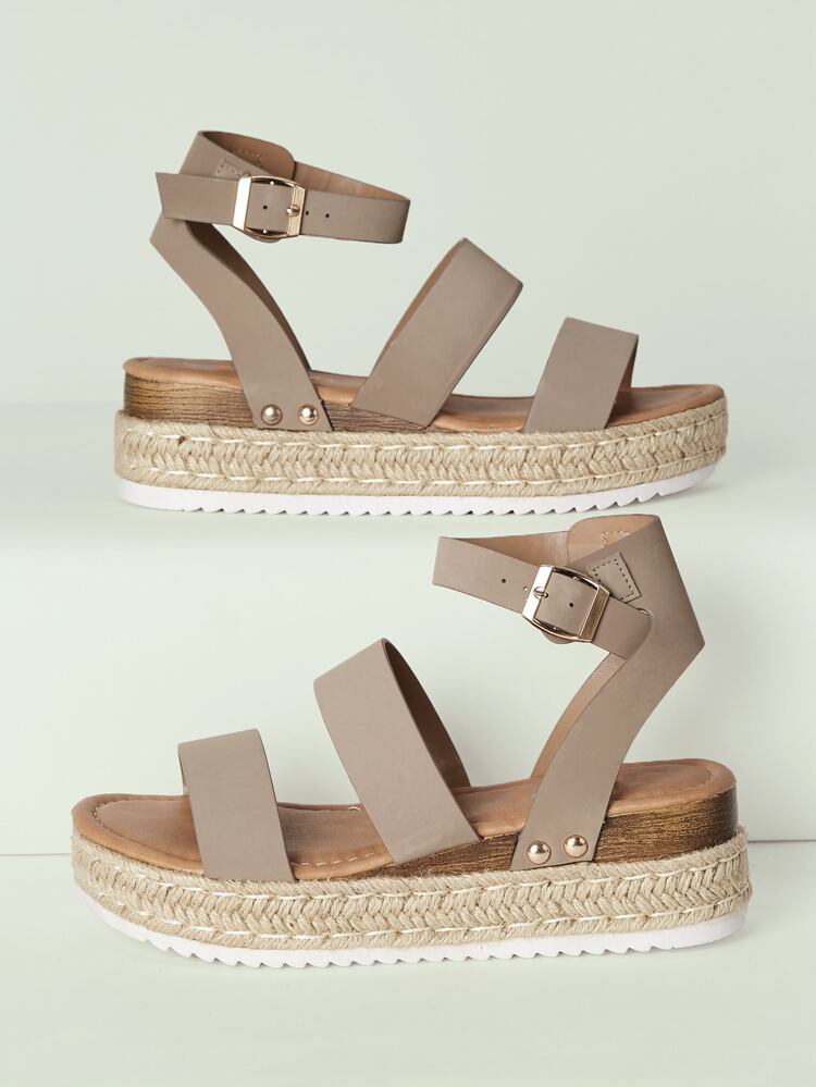 Twin Band Ankle Strap Flatform Espadrille Sandals | SHEIN