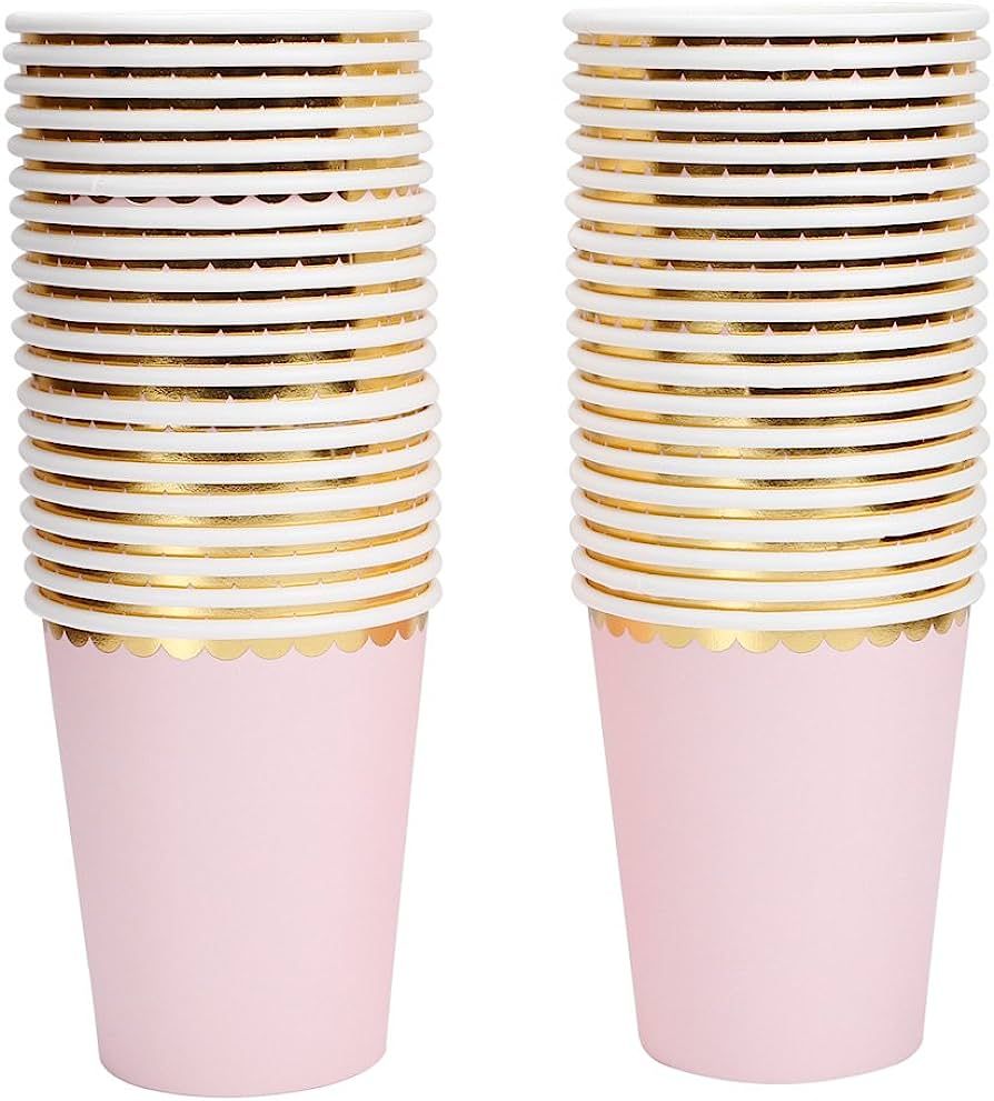 Geeklife Pink Gold Paper Cups with Metallic Gold Border Disposable Paper Cups 9oz for Wedding,Par... | Amazon (US)