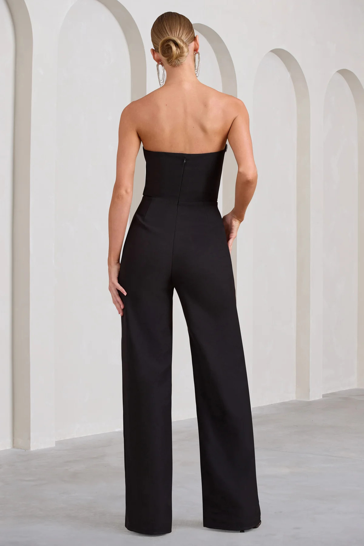Julia | Black Extreme Plunge Cut Out Wide Leg Jumpsuit | Club L London