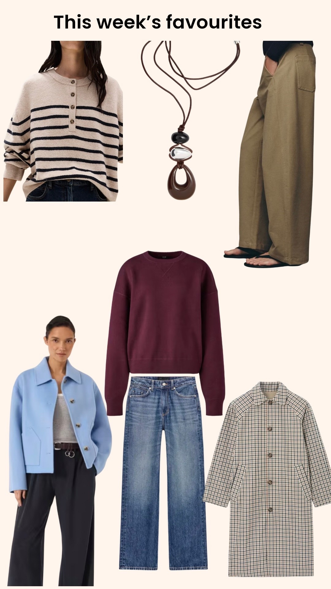 This week’s most wanted. 
A great pair of straight jeans, a timeless, reversible trench, cosy sweaters, statement pendants and the most beautiful jacket x

#LTKautumn #LTKover50style #LTKstyletip