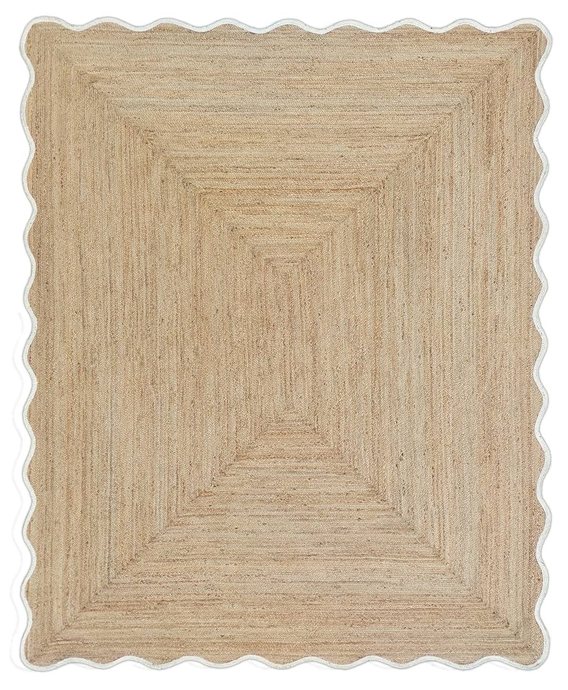 Wave Scalloped Natural Jute Rug Boho Area Rug Braided Rug, Coastal Farmhouse Scallop Rug, Off Whi... | Amazon (US)