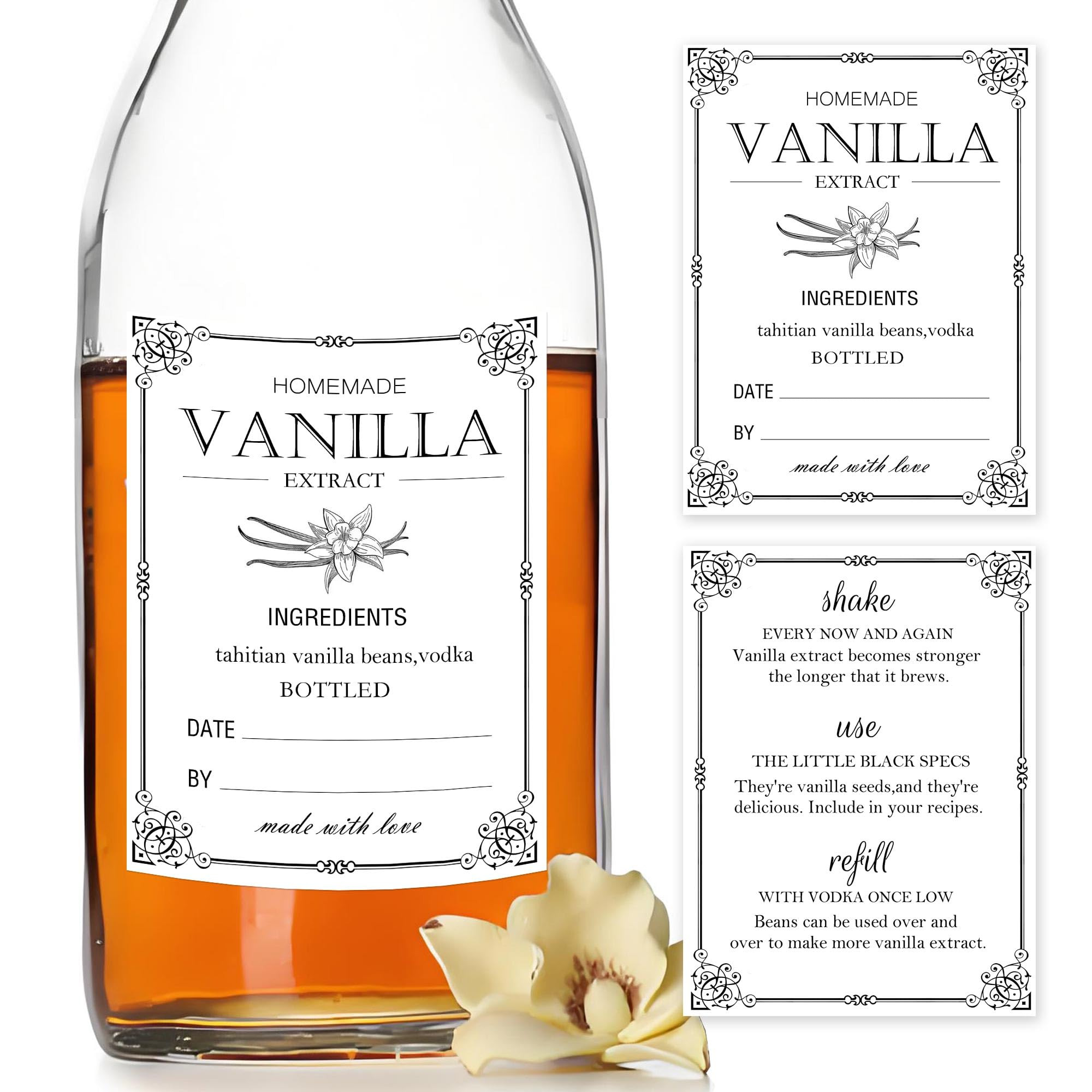 120pcs Homemade Vanilla Extract Stickers with Instructions - 1.5x2 Inch Handcrafted Vanilla Bottl... | Amazon (US)