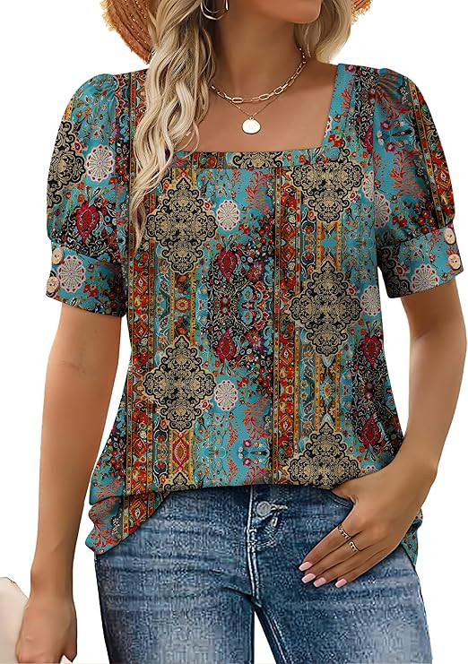 WIHOLL Womens Tops Summer Short Sleeve Shirts Square Neck Spring Outfits 2026 Fashion Clothing Bl... | Amazon (US)