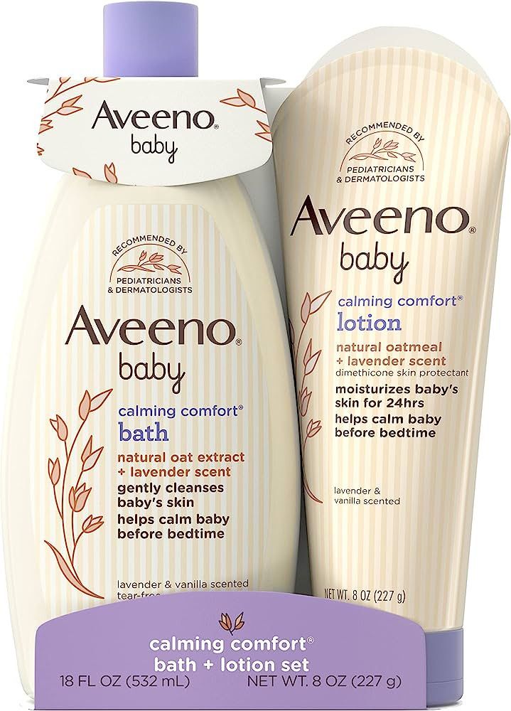 Aveeno Baby Calming Comfort Bath & Lotion Set, Nighttime Baby Skin Care Products with Natural Oat... | Amazon (US)