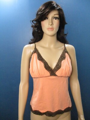 XL peach orange pink strappy lace trim knit camisole tank top blouse EYESHADOW  | eBay | eBay CA