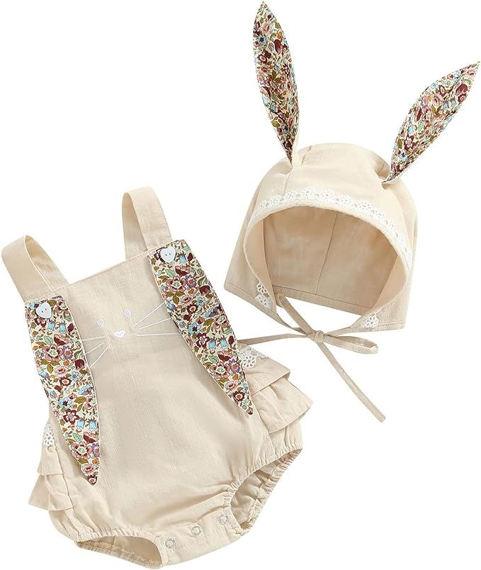 Toddler Baby Girls Easter Outfit Romper/Dress Boho Bunny Ears Sleeveless Summer Sister Matching C... | Amazon (US)