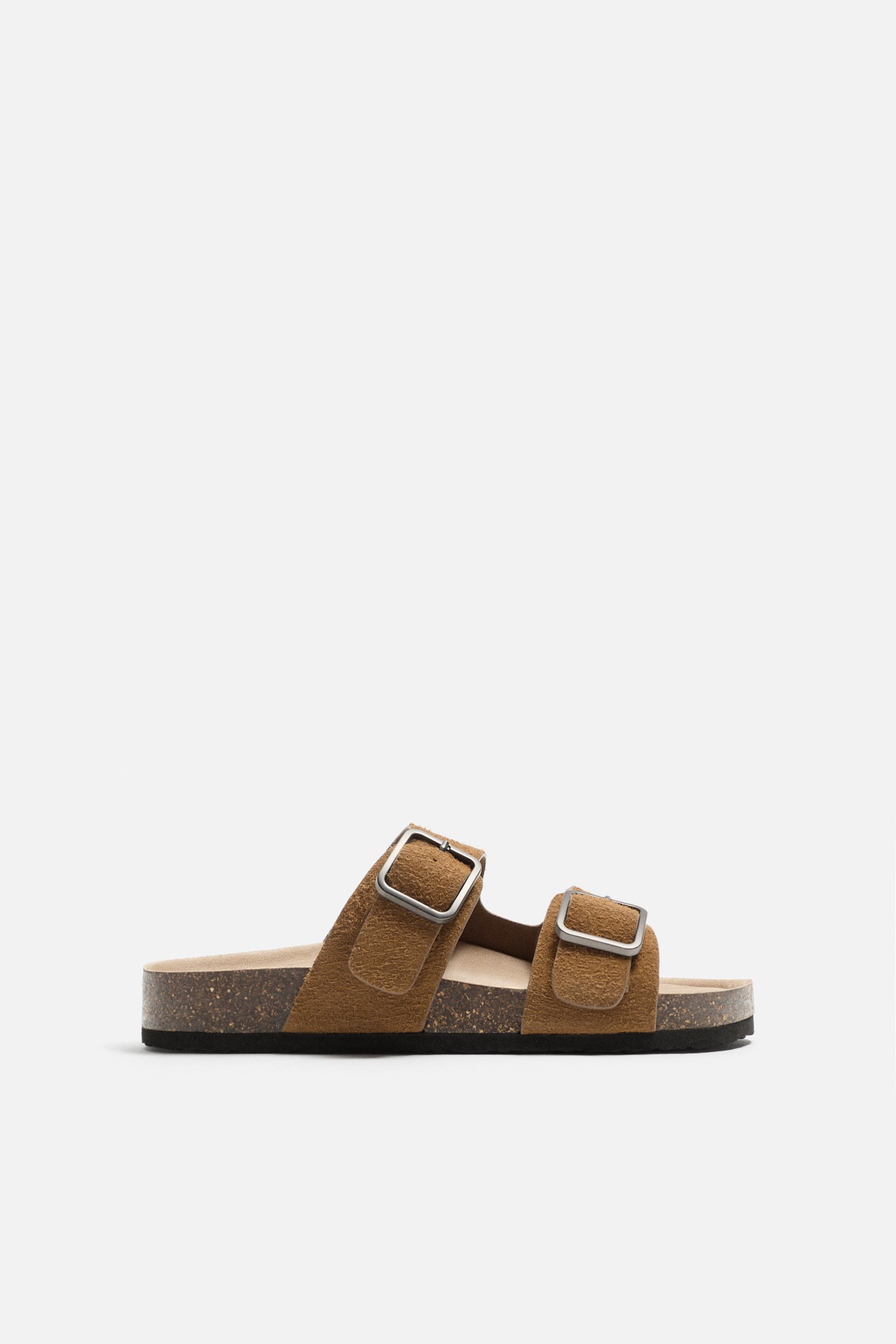 DOUBLE STRAP LEATHER SANDALS | Zara US