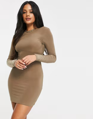 I Saw It First double layer slinky open back mini dress in brown | ASOS (Global)
