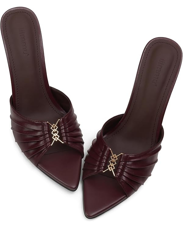 iiimmu 3.5 IN Stiletto Mules High Heels with Pointed Peep Toe Heeled Sandals Faux Leather | Amazon (US)