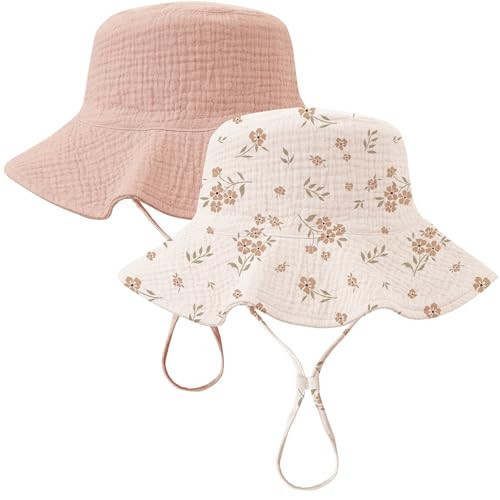 Konssy 2 Pack Muslin Baby Sun Hat UPF 50+ Sun Protection Baby Bucket Hat Summer Beach Hats with Wide Brim for Boys & Girls | Amazon (US)