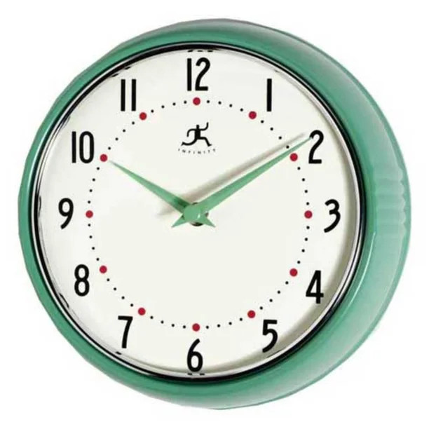 Infinity Instruments-Green Round Metal Retro 9.5 in. Wall Clock - Walmart.com | Walmart (US)