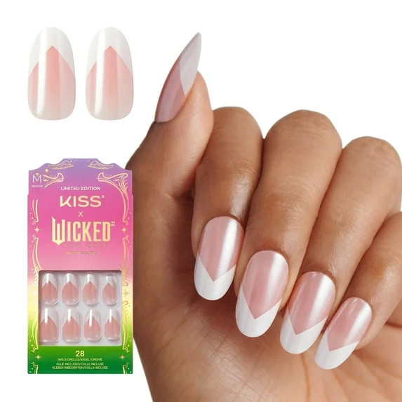 KISS X WICKED: FOR GOOD Press On Nails, ‘Good News Glinda’, Pink, Medium Oval, 28 Count | Walmart (US)