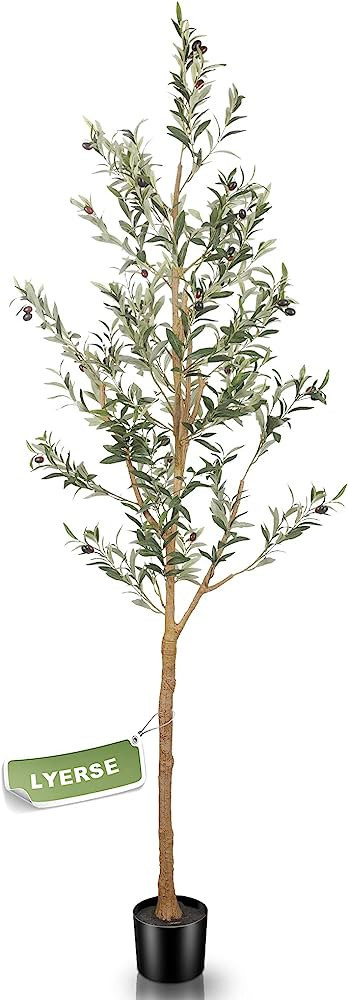 LYERSE 7ft Artificial Olive Tree Tall Fake Potted Olive Silk Tree with Planter Large Faux Olive B... | Amazon (US)