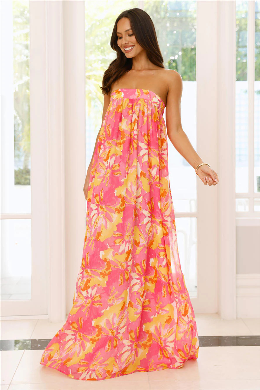 Sunshine State Of Mind Strapless Maxi Dress Pink | Hello Molly (AU)