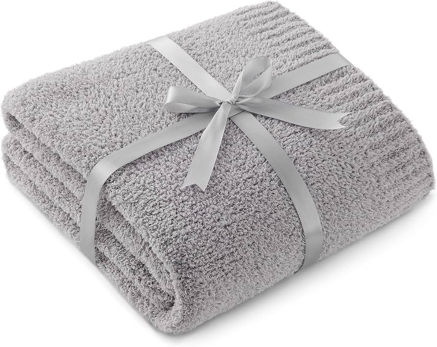 Bedsure Super Soft Knit Throw Blanket - Warm Cozy Reversible Grey Blanket, Fluffy Fuzzy Plush Lig... | Amazon (US)