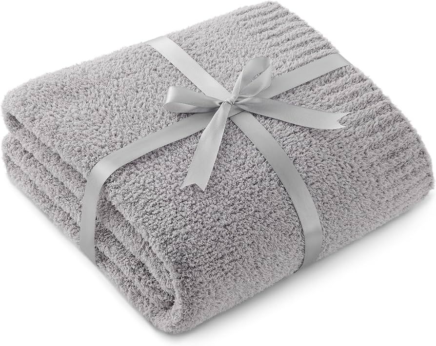 Bedsure Super Soft Knit Throw Blanket - Warm Cozy Reversible Grey Blanket, Fluffy Fuzzy Plush Lig... | Amazon (US)