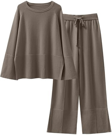 ANRABESS Womens 2 Piece Outfits Oversized Knit Sweater Set Wide Leg Pant Cozy Lounge Matching Paj... | Amazon (US)