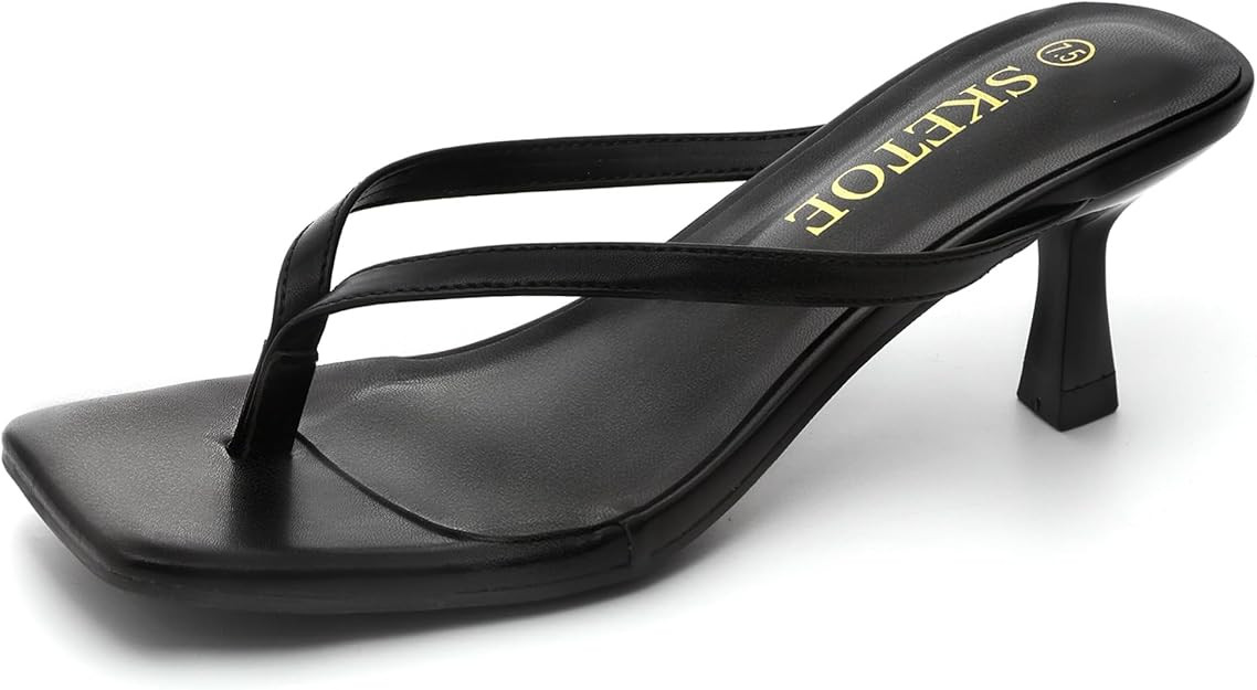 Kitten Heels for Women Square Toe Sandals Flip Flop Heels Thong Sandals Comfortable Summer 2 Inch... | Amazon (US)