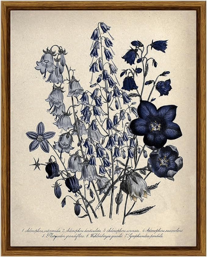 VIYYIEA Vintage Botanical Wall Art, Blue Antique Campanula Flowers Paingtings Wall Decor Aestheti... | Amazon (US)