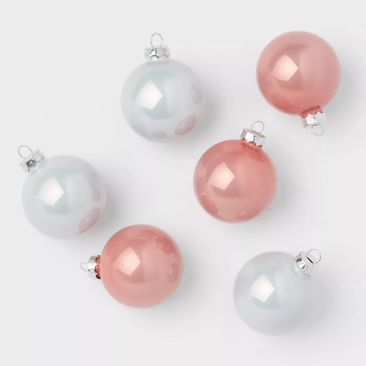 9pc Glass Round Christmas Tree Ornament Set Blush/White - Wondershop™ | Target