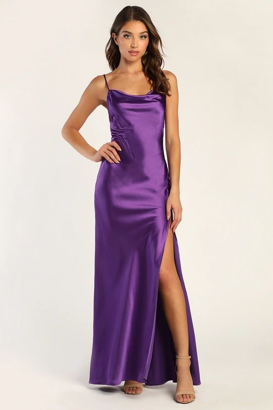 Dramatic Affair Purple Satin Cowl Neck Sleeveless Maxi Dress | Lulus (US)