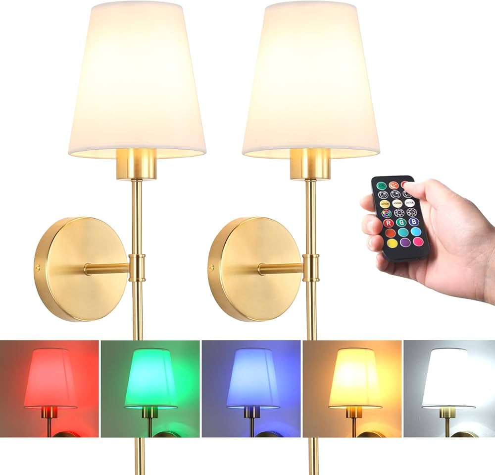 Battery Operated Wall Sconces Set of 2, 22.6" Rechargeable Dimmable Wall Lights with Remote Contr... | Amazon (US)