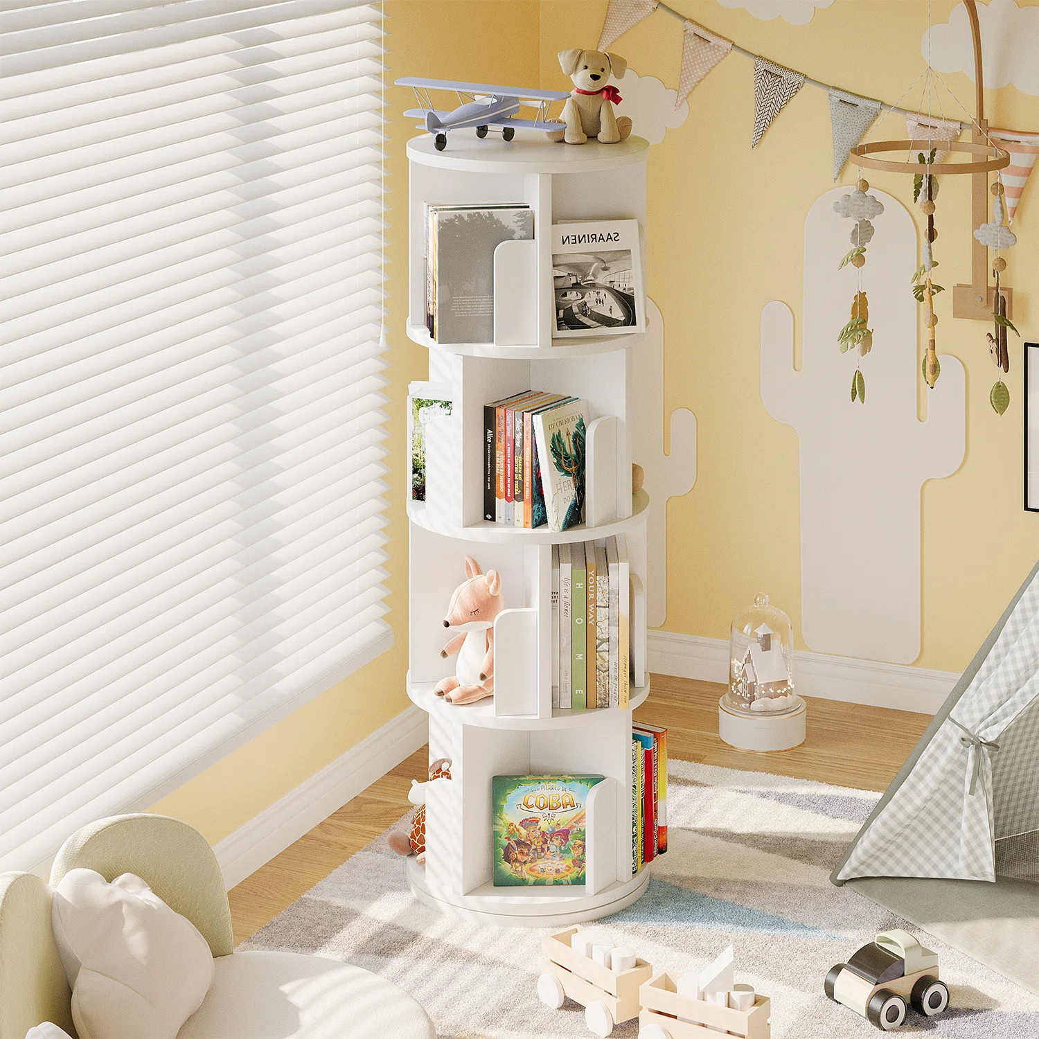 360° Rotating Bookshelf, 4 Tiers Corner Shelf, Rotating Bookcase For Bedroom, Living Room | Wayfair North America