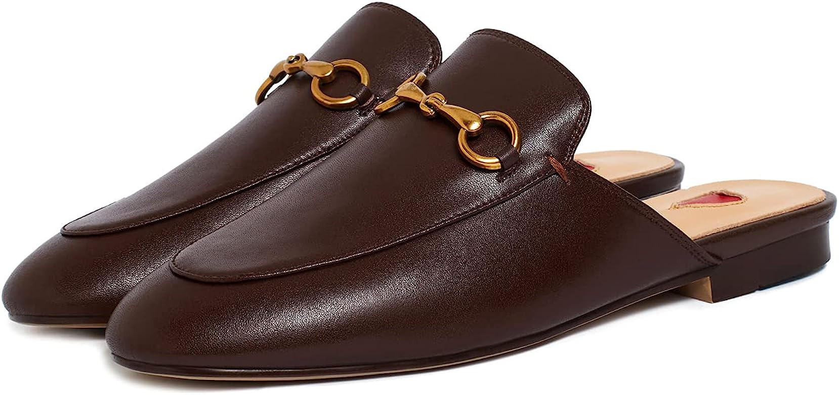 Vertundy Women's Mules Low Heel Flats Leather Slip On Backless Sandals for Girls Lady Work Slides | Amazon (US)