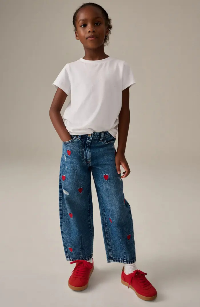 NEXT Kids' Heart Embroidered Barrel Jeans | Nordstrom | Nordstrom