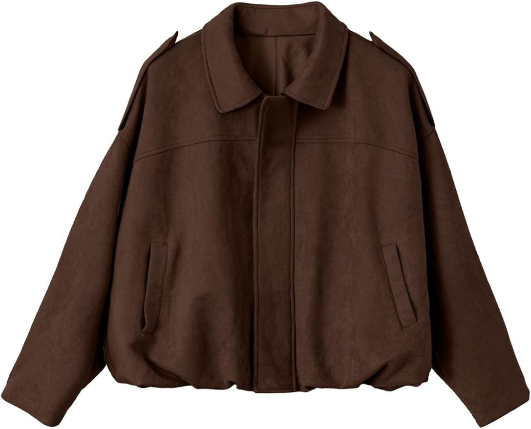 EVALESS Womens Faux Suede Bomber Jackets Long Sleeve Fall Coats Zip Up Cropped Jacket Trendy Wint... | Amazon (US)