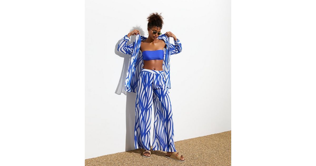 Blue Abstract Line Wide Leg Trousers | New Look | New Look (UK)