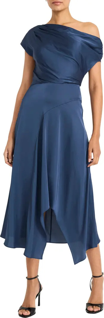 Asymmetric Neck & Hem Satin Cocktail Midi Dress | Nordstrom