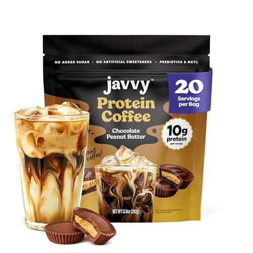 Javvy Protein Iced Coffee - Premium Whey Protein & Iced Coffees, 100% Natural Cold Brew, Zero Artificial Flavors & Sweeteners, 80mg Caffeine, No Added Sugar, 20 Servings, Choc Peanut Butter, 1 Pack | Amazon (US)