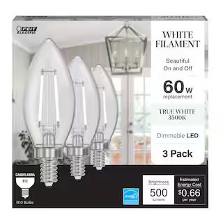 Feit Electric 60-Watt Equivalent B10 E12 Candelabra Dim White Filament Clear Glass Chandelier LED... | The Home Depot