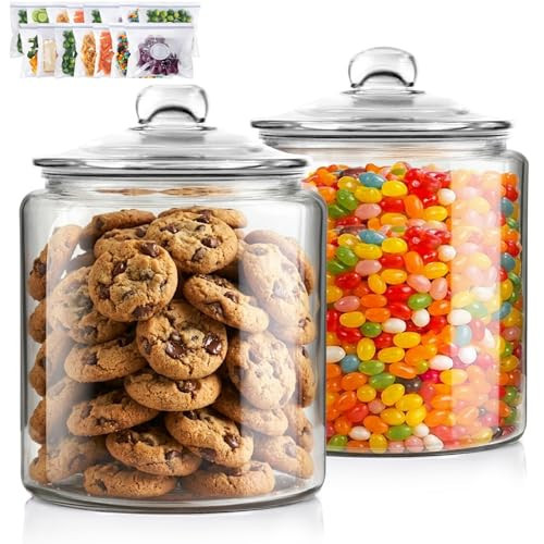 Masthome 2 Glass Storage Jars Set,1 Gallon Cookie Jar for Food Storage,Airtight Glass Jars with Lids for Kitchen Counter Pantry Well Organization，Send 15 pcs Food Storage Bags | Amazon (US)