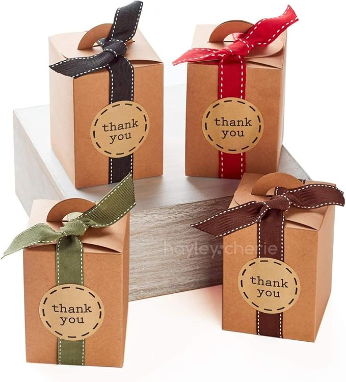 Hayley Cherie - Gift Rustic Treat Boxes with Ribbons and Thank You Stickers (20 Pack) - 4.7 x 3.5... | Amazon (US)