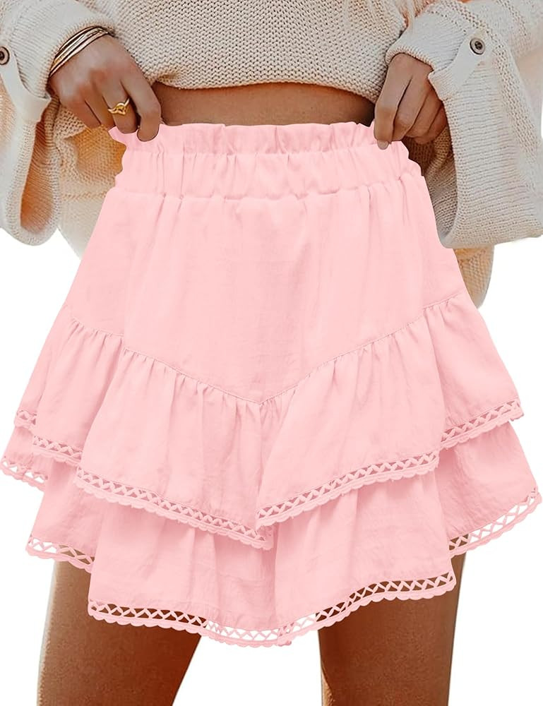 LOMON Flowy Skorts for Women Ruffle Tiered Skorts High Waist Mini Skirts Tennis Golf Crochet Casu... | Amazon (US)