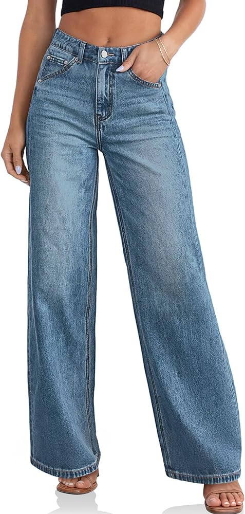 Cicy Bell Womens Wide Leg Baggy Jeans High Waisted Boyfriend Loose Denim Pants with Pockets | Amazon (US)