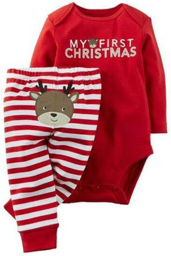 Christmas Romper 2Pcs Outfits Baby Boys Girls Christmas Reindeer Print Long Sleeve Bodysuit Shirt... | Amazon (US)
