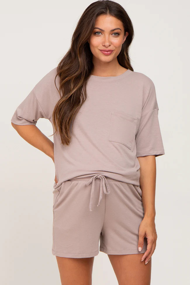 Taupe Pocket Front Maternity Pajama Short Set | PinkBlush Maternity